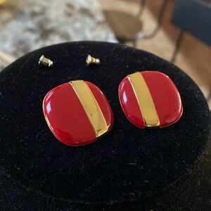 Vintage Monet Red and Gold Enamel Earrings